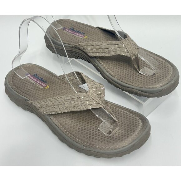 Skechers Reggae Womens 8 Sandals Flip Flops  Stir It Up Outdoor Lifestyle Taupe - Picture 2 of 9